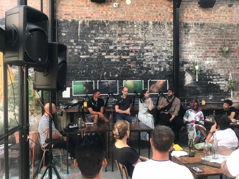 Live podcast recording session